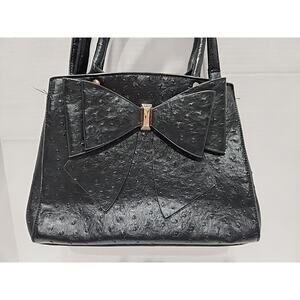Crossi Handbag Crossbody New York Bow Accent Black Textured